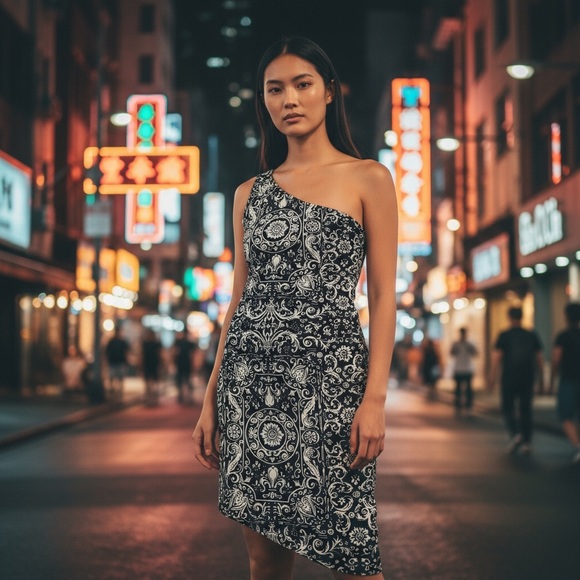 Vintage MOSCHINO Jeans Light Denim One Shoulder Asymetrical Italian Dress sz 12 - Picture 1 of 11